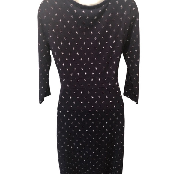 L.L. Bean Empire Empire Waist Knit Printed Dress XS Navy Easy Wear Minimalist - Picture 5 of 7